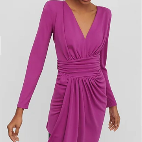 Express Draped V-Neck Strong Shoulder Mini Dress - Small - Picture 7 of 15